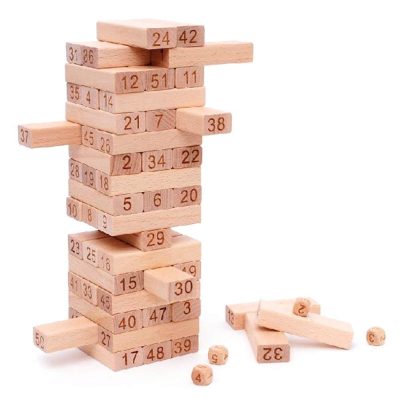 Toyoos Wooden Tower Stacking Game (54 Pieces), Classic Balance Building Block Game for Kids & Family, Fun Wooden Tumbling Tower Board Game
