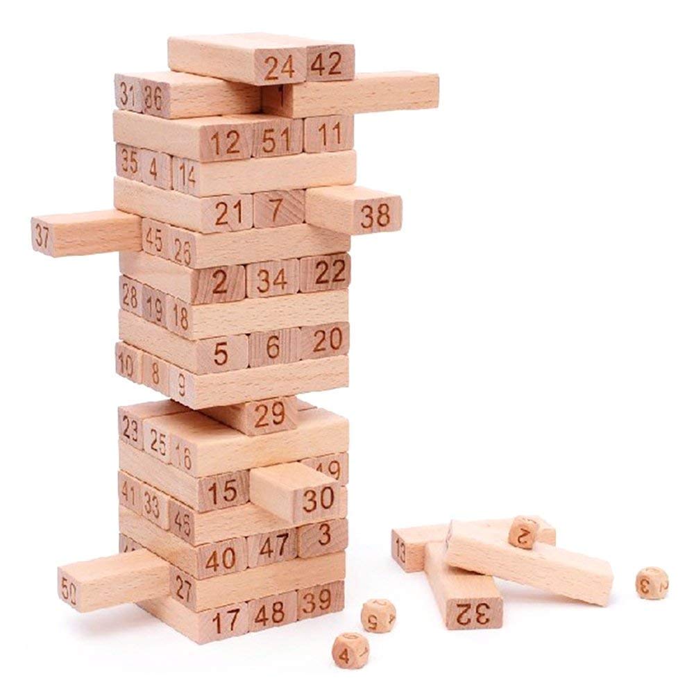 Wooden Tower Stacking Game – 54 PCS Classic Balance Block Game for Kids & Family | Wooden Building Blocks