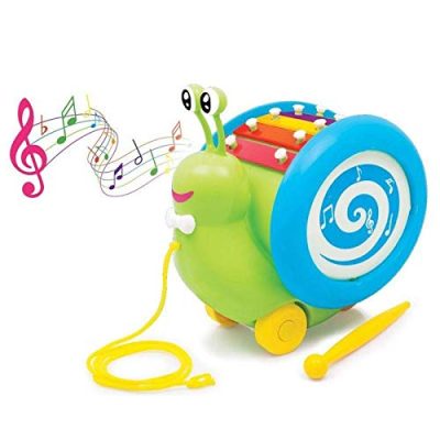 Funskool Giggles Musical Snail Pull Along Toy with Xylophone & Drum | Musical Learning Toy for Toddlers 18+ Months | Interactive Walking Toy for Motor Skill Development