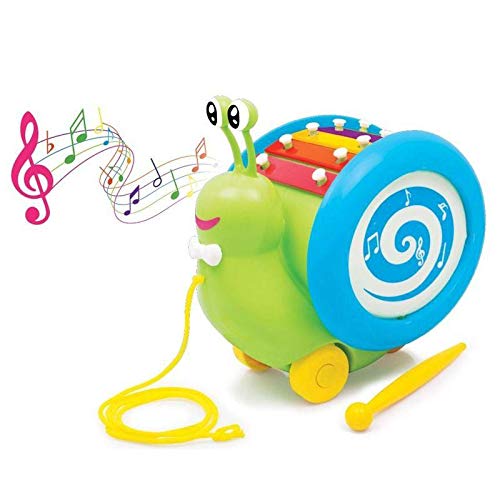 Funskool Giggles Musical Snail Pull Along Toy with Xylophone & Drum | Musical Learning Toy for Toddlers 18+ Months | Interactive Walking Toy for Motor Skill Development