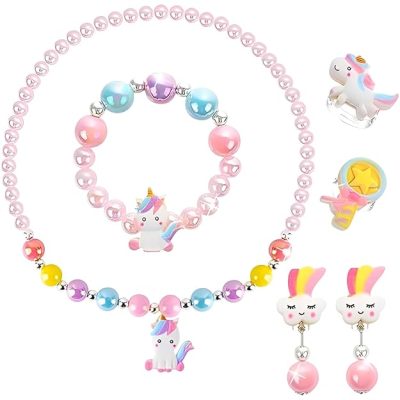 Toyoos Unicorn Jewelry Set for Girls | Necklace, Bracelet, Ring, Earrings & Hair Accessories | Pretend Dress-Up Jewelry Gift Set for Kids Age 3+