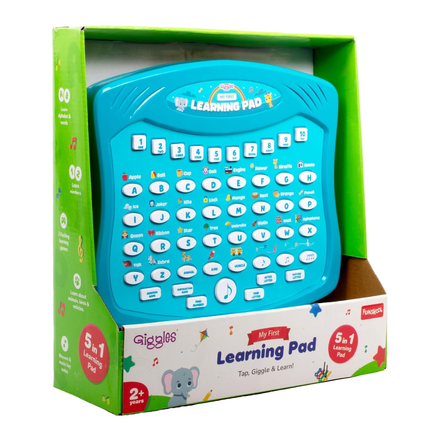 Funskool 5 in 1 Kids Learning Pad with Sound & Music | ABC, Numbers, Animals Educational Toy | Interactive Learning Tablet for Kids 2+ Years