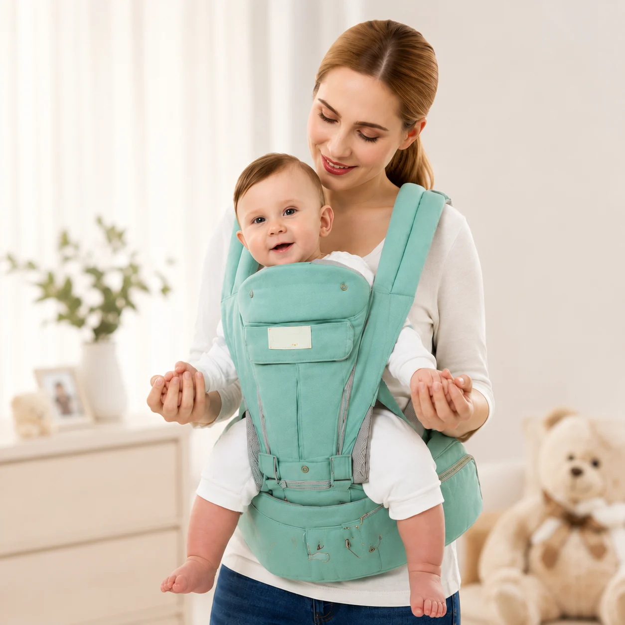 Deluxe 6 in 1 Baby Carrier with Hip Seat | Ergonomic Baby Carrier for 6–18 Months (Up to 18kg)