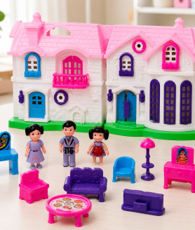Toyoos Doll House Play Set for Kids | My Happy Family Toy with Furniture & Dolls