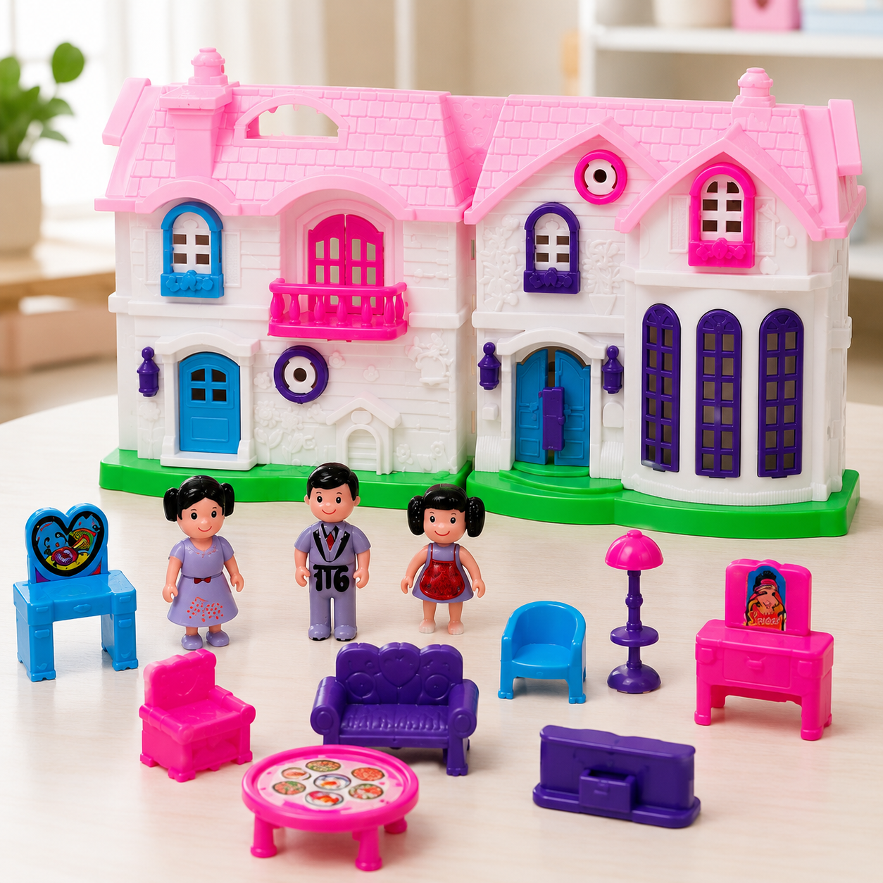 Toyoos Doll House Play Set for Kids | My Happy Family Toy with Furniture & Dolls