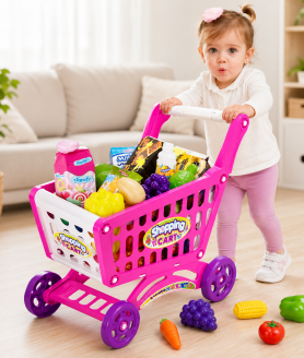 Toyoos Kids Shopping Cart Toy with Fruits & Accessories | Pretend Play Trolley
