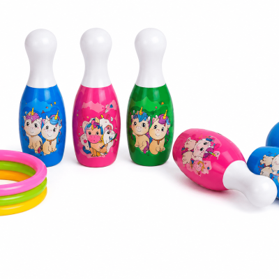 Kids 2-in-1 Bowling Game & Ring Toss Toy | Unicorn Play Set for Kids