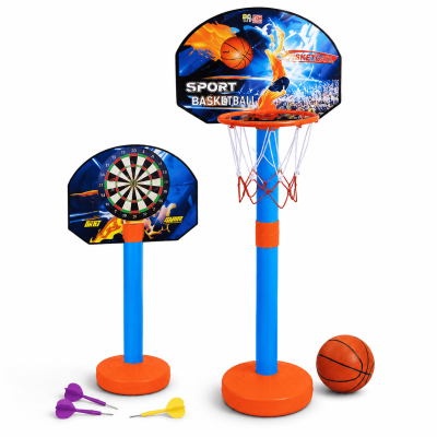 Toyoos 2 in 1 Kids Basketball Hoop with Dart Board Game Set – Adjustable Indoor Sports Toy with Ball & Darts