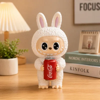 Toyoos Labubu Bunny Collectible Toy Figure with Coca-Cola Can – Cute Designer Art Toy for Kids & Desk Decor