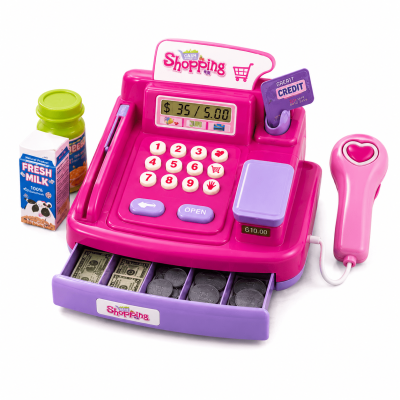 Toyoos Kids Cash Register Toy with Scanner, Sound & Light – Shopping Play Set