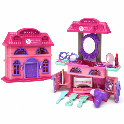 Toyoos DIY Makeup Play House 2-in-1 Vanity Set for Kids | Pretend Play Beauty Salon Kit with Accessories | Girls Makeup Toy Set 3+ Years