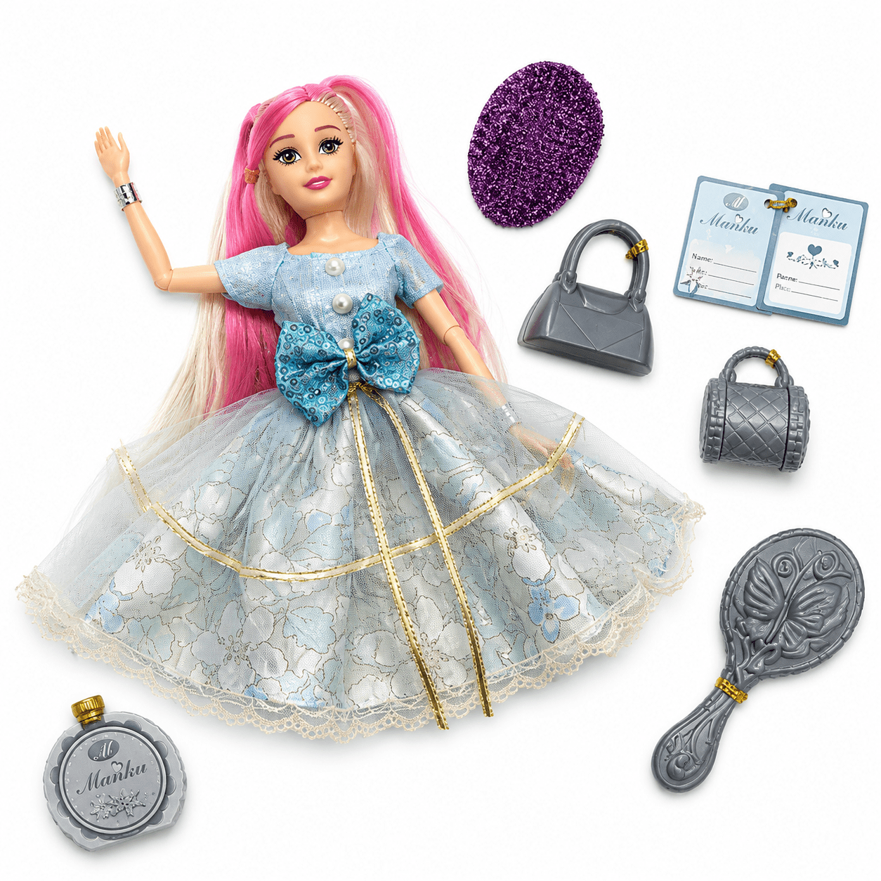 Toyoos Princess Doll Set for Girls with Accessories | Fashion Doll with Dress, Handbag & Mirror | 28cm Kids Toy Gift Set