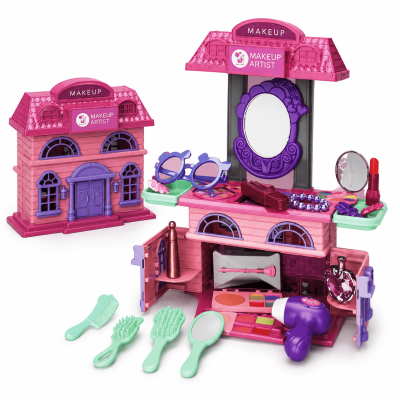 TOYOOS DIY Makeup Play House Toy Set for Girls | 2-in-1 Beauty Salon Playset with Mirror, Accessories & Storage