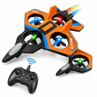 TOYOOS RC Fighter Plane Drone with 2.4GHz Remote Control | 360° Flip, LED Lights & Stable Hover | Rechargeable Flying Toy for Kids