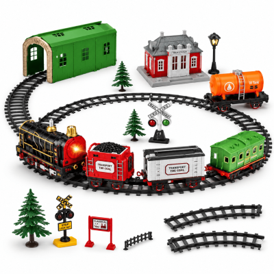 Toyoos Choo Choo Train Set for Kids with Track & Accessories | Battery Operated Toy Train with Light & Sound | Railway Play Set with Station & Tunnel (3+ Years)
