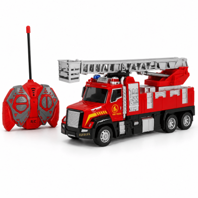 Toyoos RC Fire Truck Toy with Ladder | Alloy Remote Control Fire Engine with Light & Sound | 27MHz Full Function RC Truck for Kids | City Fire Brigade Toy (3+ Years)