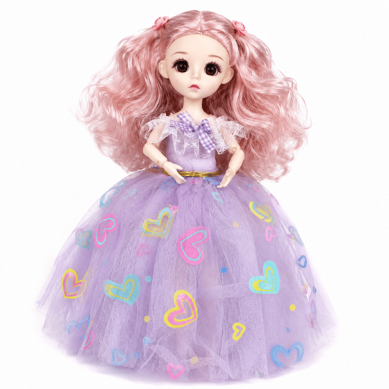 Toyoos Princess Fashion Doll for Girls 28cm | Beautiful Pink Hair Doll with Heart Print Dress | Cute Dress-Up Doll Toy for Kids 3+ Years