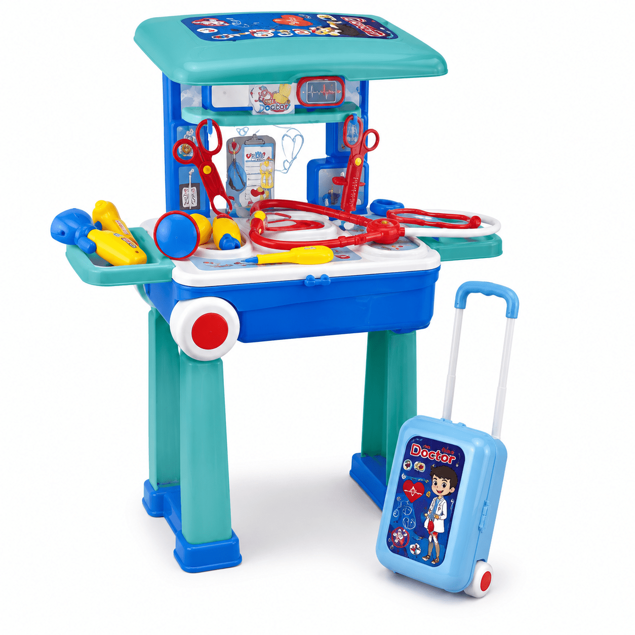 Toyoos Kids Doctor Play Set with Trolley Suitcase, Medical Clinic Table & 20+ Accessories | Pretend Doctor Kit Role Play Toy for Boys & Girls Age 3+