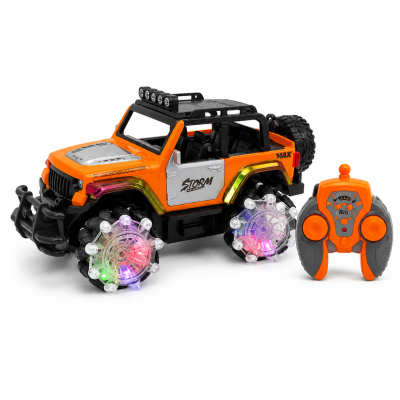 Toyoos 2.4GHz Remote Control Spray Stunt Car with LED Lights | 360° Rotating RC Off-Road Jeep, Multicolor Light-Up Wheels & Mist Spray Toy for Kids