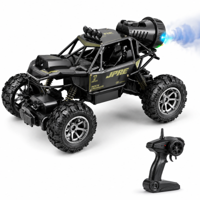 Toyoos 1:16 Metal Rock Crawler RC Car with Spray Mist | 2.4GHz Rechargeable Remote Control Off-Road Truck, LED Lights, Die-Cast Body, Shock Absorbers & All-Terrain Tires
