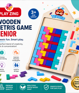 PlayZing Wooden Tetris Puzzle Game for Kids | Educational Brain Toy 3+