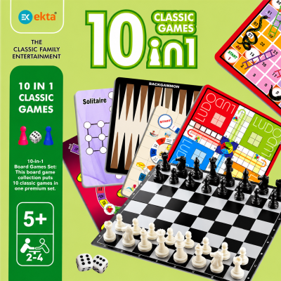 Ekta 10-in-1 Classic Board Games Set for Kids & Family | Chess, Ludo, Snakes & Ladders | Ages 5+