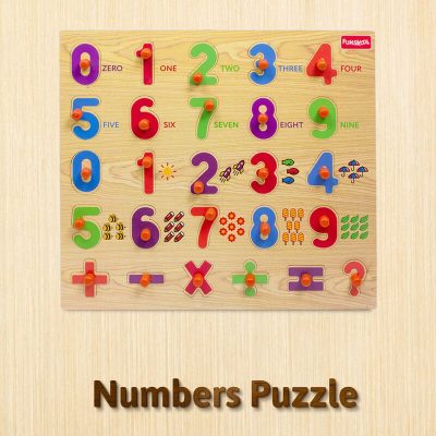 Funskool Wooden Numbers & Math Knob Puzzle Board for Kids | Educational Number Learning Puzzle with Counting & Mathematical Symbols | Montessori Wooden Learning Toy for Age 3+