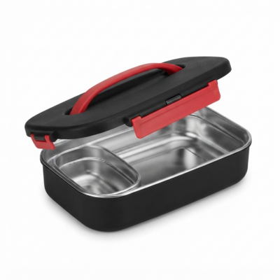 TOYOOS Stainless Steel Insulated Lunch Box with Handle | Leakproof Bento Tiffin Box with Removable Snack Container | BPA-Free Food Storage Box for Office, School & Travel – Black