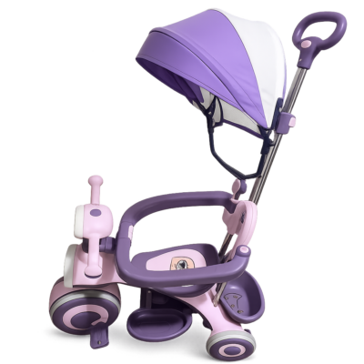 Toyoos Premium Kids Tricycle with Parent Push Handle, Foldable Canopy, Safety Guard Rail, EVA Wheels & Rear Storage Basket | Baby Trike for Toddlers 1–5 Years | Pink & Purple