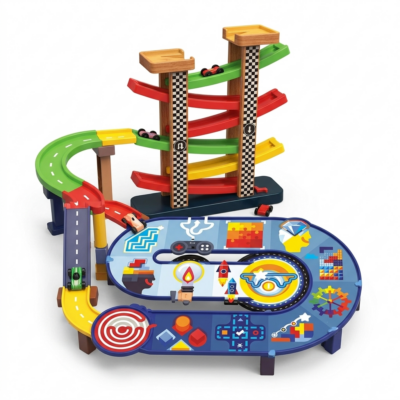 Toyoos DIY Multi-Level Race Track Toy with 4 Racing Cars, Spiral Ramp, STEM Learning Activity Board, Educational Racing Track Set for Kids Boys & Girls Age 3+