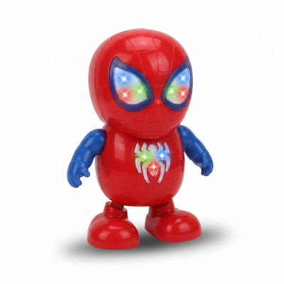TOYOOS Dancing Superhero Toy with LED Lights & Music | Automatic Walking Action Figure | Flashing Light Musical Toy for Kids | Battery Operated Educational Toy for Boys & Girls (Red)