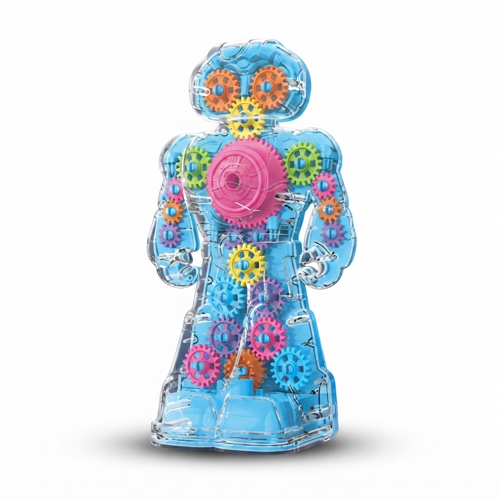 TOYOOS Transparent Gear Robot Toy with LED Lights, Music & Moving Gears