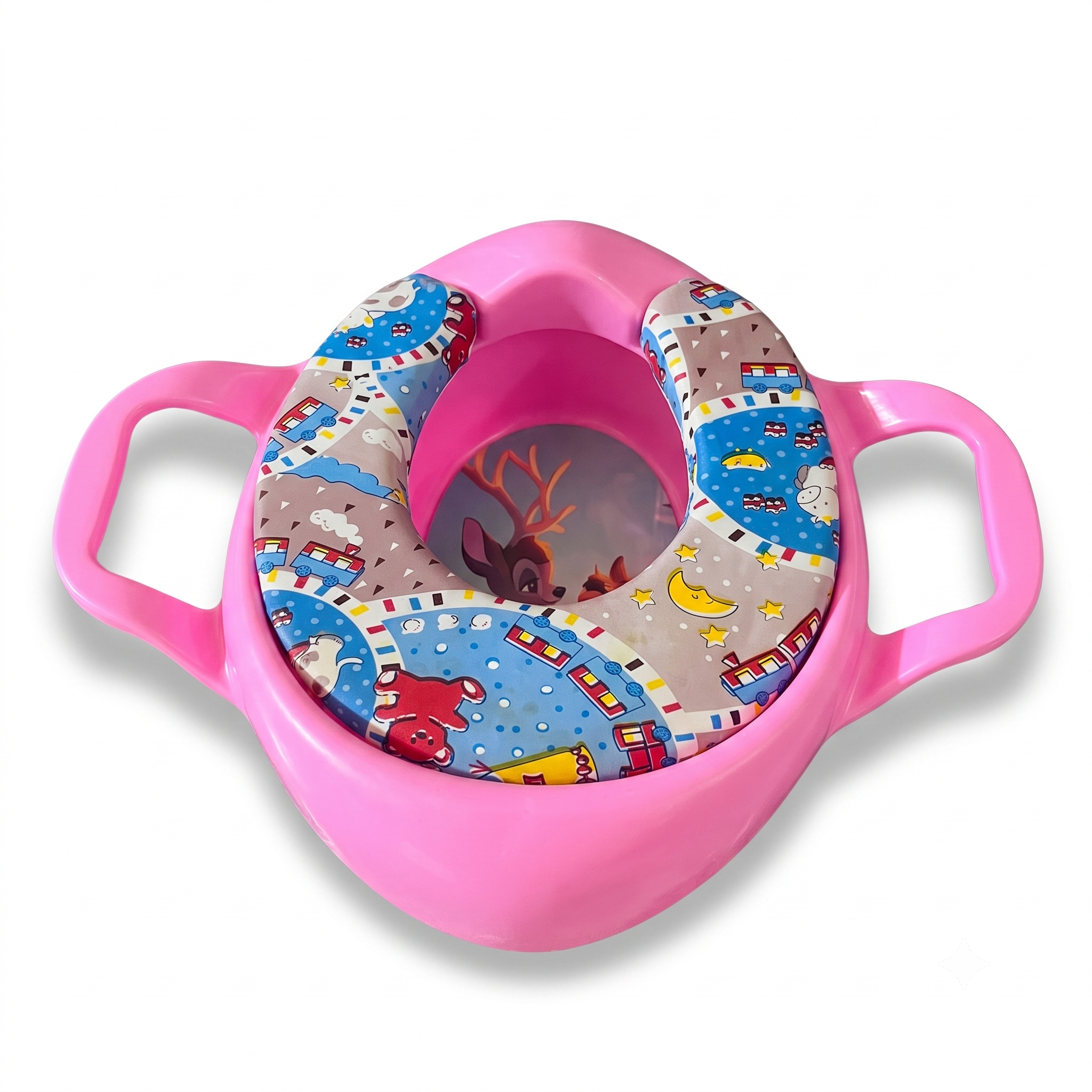 Toyoos Baby Potty Training Seat with Soft Cushion | Portable Toddler Potty Seat with Handles, Splash Guard & Non-Slip Base | Comfortable Toilet Trainer for Boys & Girls (Pink)