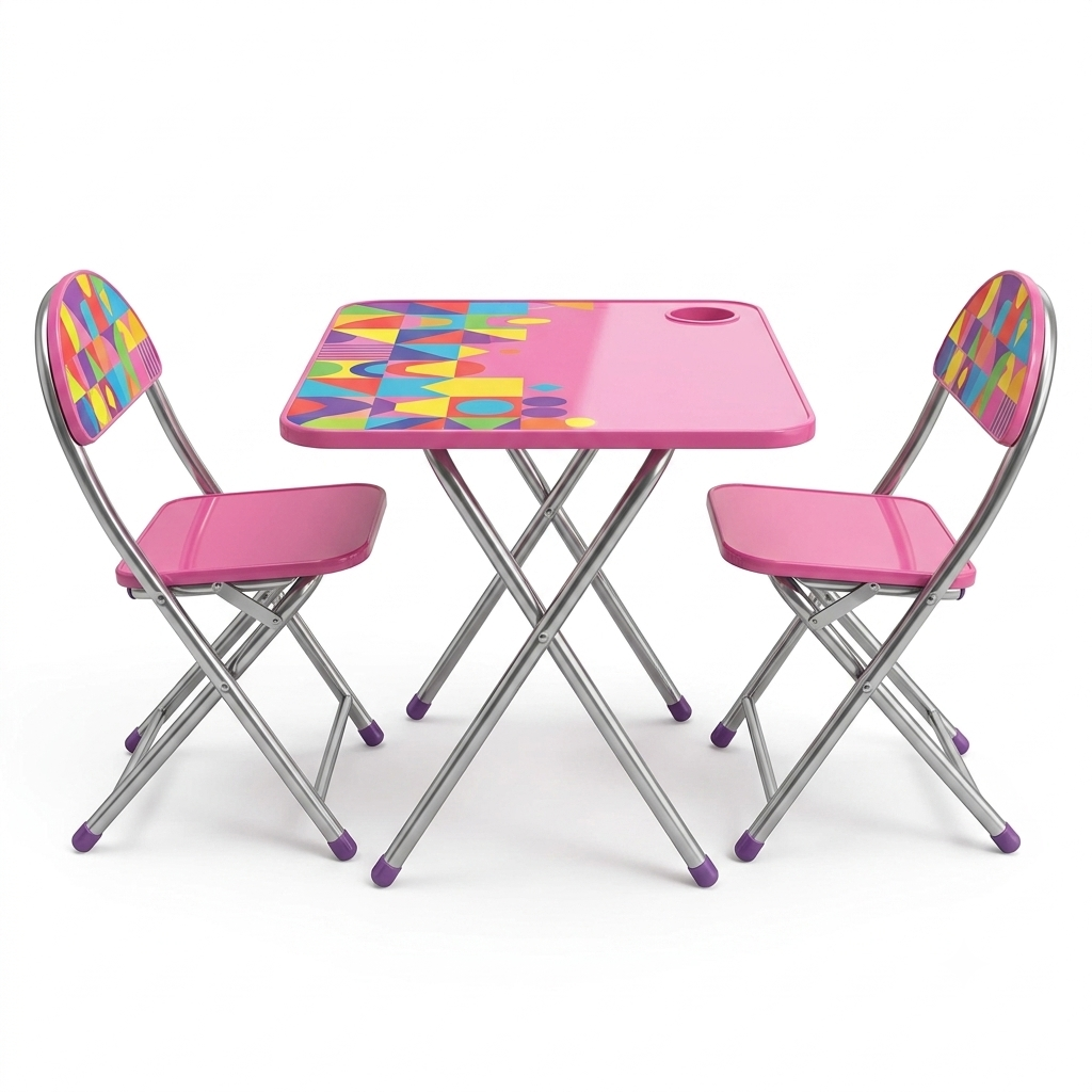 TOYOOS Foldable Kids Study Table & Chair Set | Portable Learning Desk with 2 Folding Chairs | Metal Frame & Plastic Top | Activity Table for Study, Drawing, Reading & Play | Pink