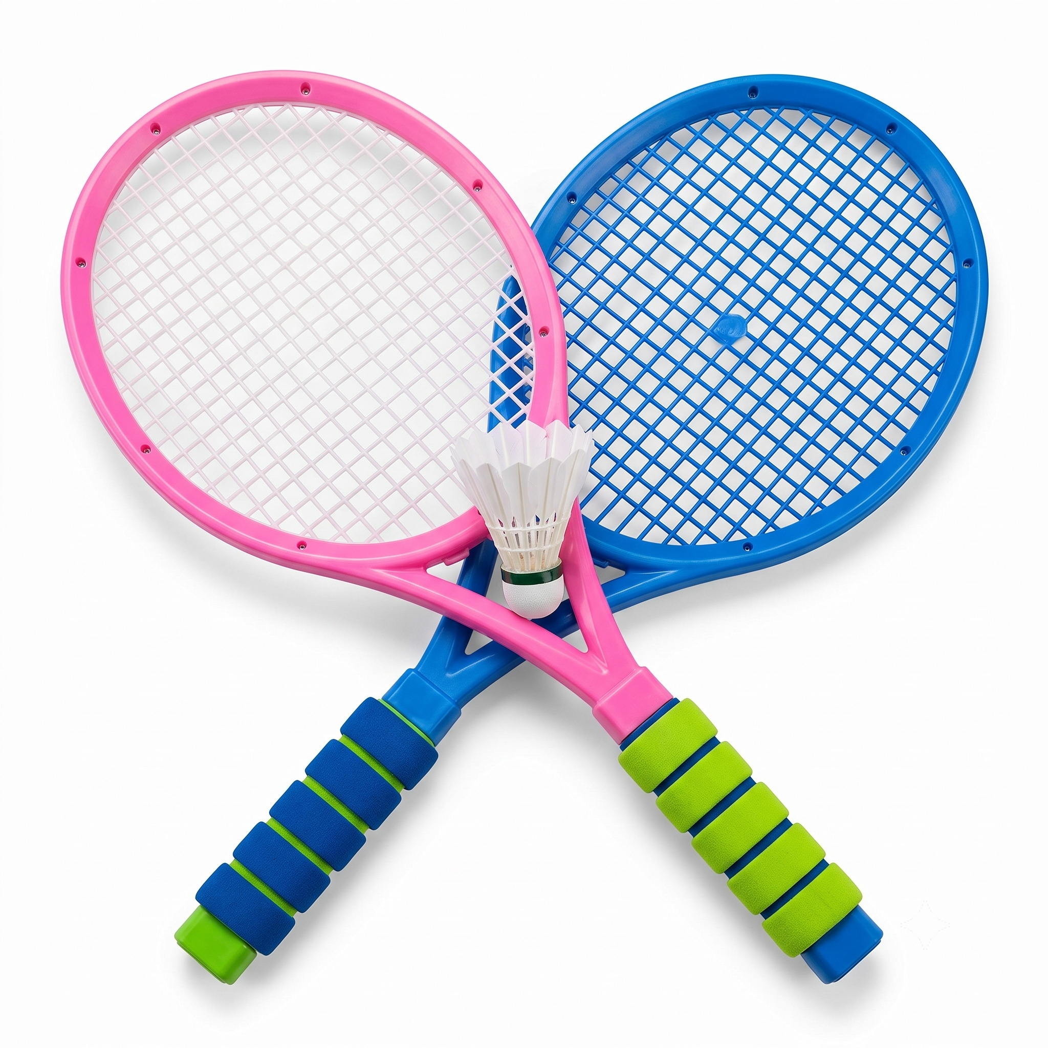 TOYOOS Kids Plastic Badminton Racket Set with 2 Rackets & 1 Shuttlecock | Lightweight Outdoor Indoor Sports Toy | Soft Foam Grip | Beginner Badminton Kit for Boys & Girls