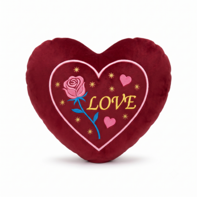 Toyoos Heart Shape Love Plush Cushion Pillow | Ultra Soft Stuffed Heart Cushion with Embroidered Rose Design | Romantic Decorative Throw Pillow | Gift for Valentine, Anniversary, Birthday & Home Décor