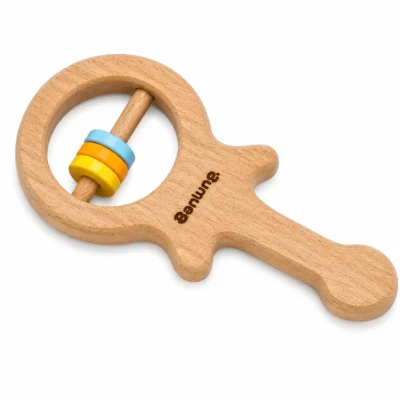 TOYOOS Wooden Guitar Rattle for Babies | Natural Wooden Baby Teether & Sensory Rattle Toy | Montessori Early Learning Toy for Infants 0+ Months | BPA Free & Safe