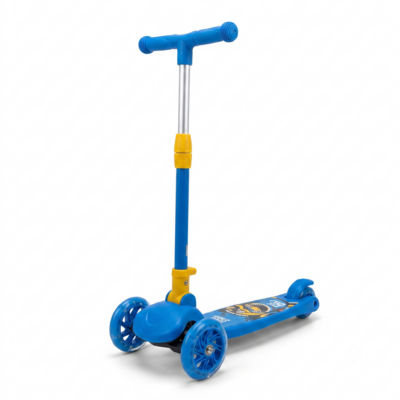TOYOOS Kids 3 Wheel Kick Scooter with Adjustable Height Handlebar, Lean-to-Steer Steering, PU LED Wheels, Anti-Slip Deck, Rear Foot Brake, Foldable Outdoor Scooter for Boys & Girls (2–8 Years, Blue)