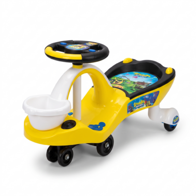 TOYOOS Kids Ride-On Swing Car with Storage Basket, 360° Smooth Wheels, Wiggle Drive, No Pedals, Durable Ride-On Toy for Boys & Girls, Yellow