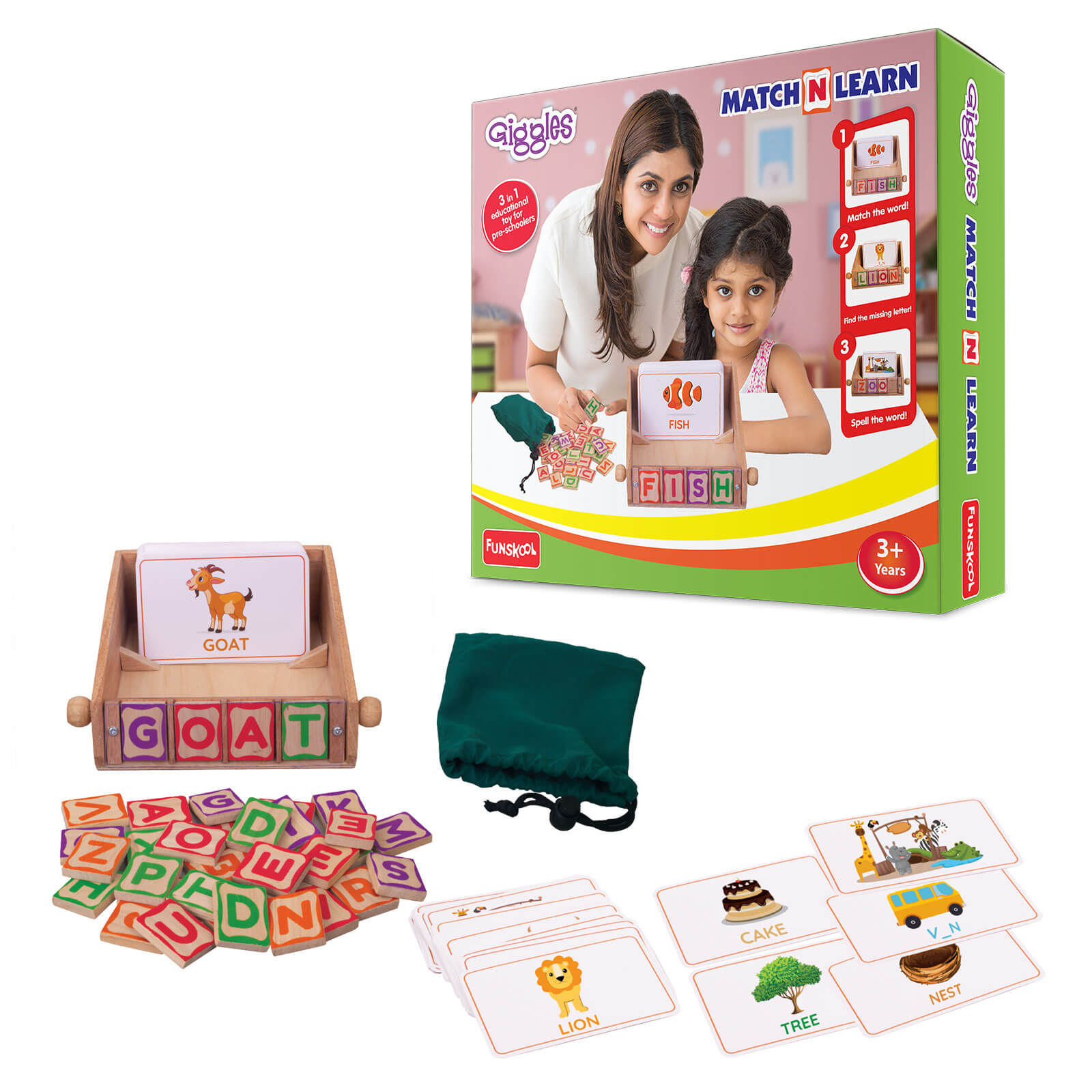 Funskool Match N Learn Wooden Educational Toy | Alphabet & Word Building Game