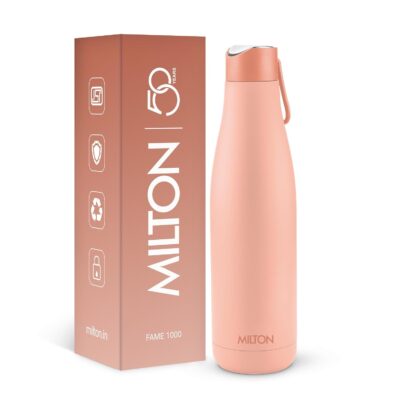 Milton Fame 880ml Vacuum Insulated Stainless Steel Water Bottle | Double Wall Thermosteel Flask | 24 Hours Hot & Cold | Leakproof Travel Bottle (Peach)