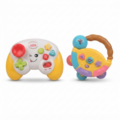 Toyoos Baby Musical Toy Set – Interactive Game Controller & Rolling Rattle Toy with Lights, Sounds and Learning Buttons for Infants & Toddlers (2-Piece Set)