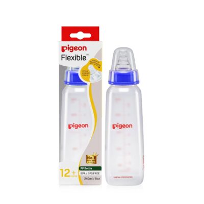 Pigeon Flexible PP Baby Feeding Bottle 240ml | BPA & BPS Free | Anti-Colic Venting System | Slim Neck Silicone Nipple | Baby Milk Bottle for 12+ Months