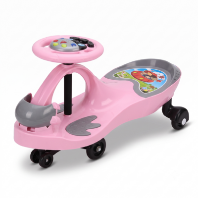 TOYOOS Kids Ride-On Swing Car with Music Steering Wheel, 360° Smooth Wheels, Wiggle Drive, Anti-Slip Footrest, No Pedals, Indoor & Outdoor Ride-On Toy for Boys & Girls (Pink)