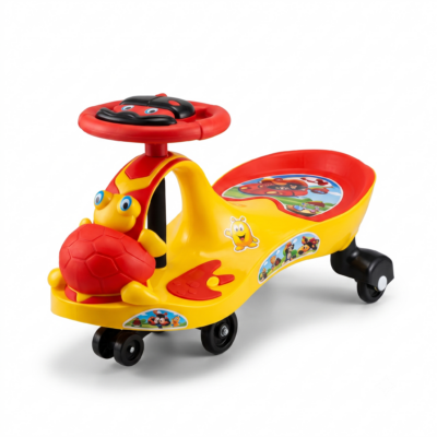 TOYOOS Kids Wiggle Ride-On Swing Car with 360° Wheels, No Battery No Pedal, Anti-Slip Foot Platform, Smooth Steering, Indoor & Outdoor Ride-On Toy for Boys & Girls (Yellow & Red)