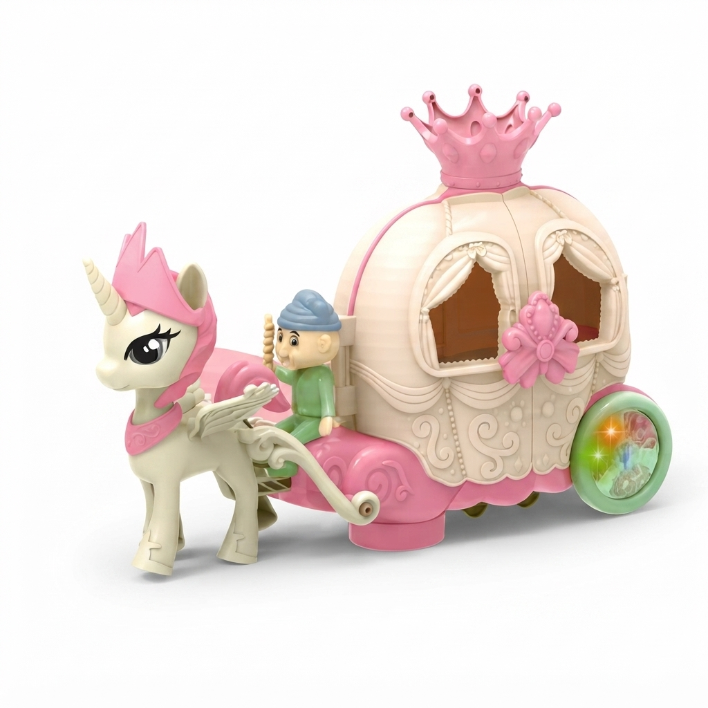 TOYOOS Unicorn Princess Carriage Toy with LED Lights, Music & Automatic Movement | Battery Operated Fairy Carriage Toy for Girls, Kids 3+ Years