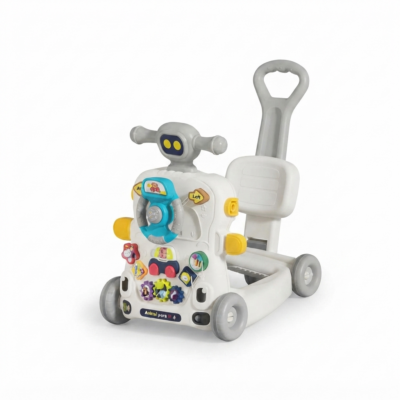4-in-1 Baby Walker & Ride-On Scooter for Kids | Interactive Activity Panel with Music, Lights, Steering Wheel & Learning Toys | Toddler Push Walker for Early Development