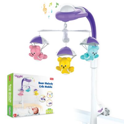 Funskool Giggles Bear Melody Crib Mobile for Newborn Babies | Musical Baby Cot Mobile with 3 Hanging Bears | Soothing Melody & Colourful Design | Easy Crib Mount | 0+ Months
