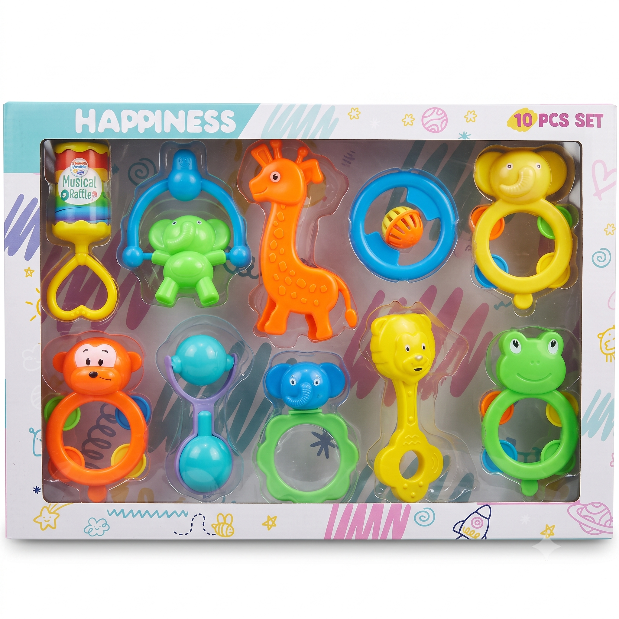 10 Pcs Baby Rattle & Teether Toy Set for Newborn Babies | BPA-Free Sensory Toys | Colorful Musical Rattles & Teething Toys for Infants 0-12 Months