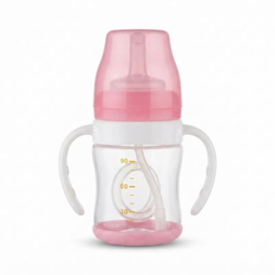 TOYOOS Baby Training Sipper Cup 150ml | BPA-Free Straw Sippy Cup with Soft Silicone Spout, Dual Easy-Grip Handles, Leak-Proof Drinking Cup for Toddlers (Pink)